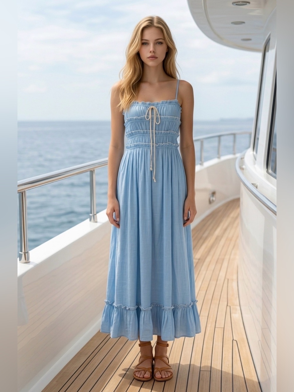 Smocked Light Blue Maxi Dress